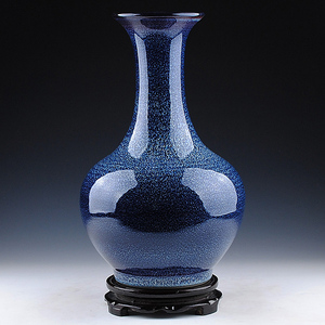 景德镇陶瓷花瓶摆件窑变蓝色瓷瓶创意瓷器客厅插花中式家居装饰品