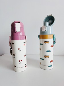 LLM 日本petit main超轻儿童保温保冷水杯斜跨背带直饮不锈钢水壶