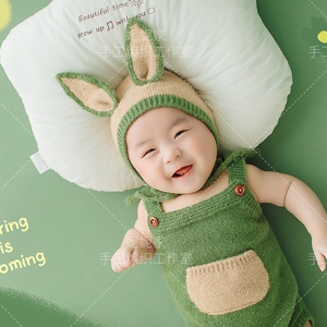 妮妮家新款可爱风兔子套装宝宝百天照帽子衣服儿童摄影道具服饰