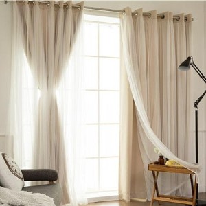 简约时尚窗帘成品 婚房客厅飘窗窗帘布纯色全遮光清新窗帘