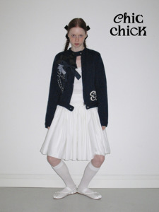 ChicChick时髦小鸡vol18蝴蝶结标本装饰藏蓝羊毛拉链毛衣开衫外套