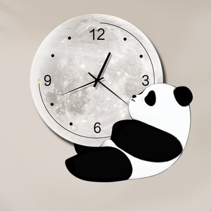 儿童房间卧室装饰时钟卡通熊猫挂钟创意静音可爱墙上艺术钟表
