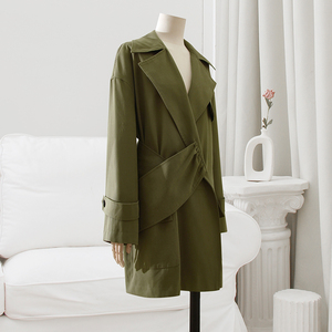 4U4U 设计感小众军绿色天丝棉风衣外套女春秋小个子韩版长袖上衣