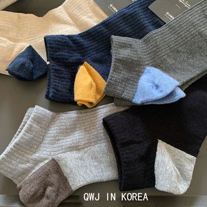 韩国进口男士短袜脚头拼色袜子时尚洋气运动棉袜透气舒适不勒脚踝