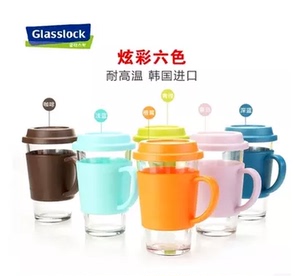 glasslock韩国进口钢化玻璃杯水杯带杯套耐摔茶杯带盖微波杯RC106