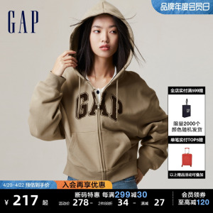 【断码优惠】Gap女装秋冬碳素软磨抓绒卫衣百搭短款连帽衫756422