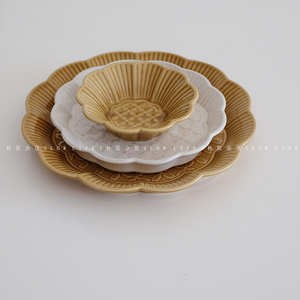 奈良雪梅 日式花边陶瓷盘饭碗咖啡杯好看的盘子西餐盘意面盘汤盘
