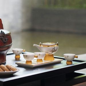 亚洲时代外贸出口中式手绘骨质瓷宋朝诗歌高脚功夫茶具全新一级品