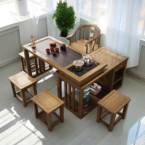 新中式旋转阳台茶桌椅组合家用小型泡茶台伸缩折叠可移动茶几实木