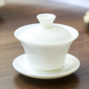 德化白瓷三才盖碗羊脂玉茶备陶瓷功夫茶具泡茶器猪油白敬茶碗单个