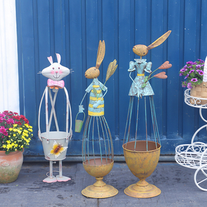 蓝兔子爬藤架铁艺做旧花园庭院装饰伞型动物铁线莲花支架户外阳台