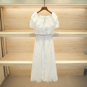 卓雅法式浪漫蕾丝套装女24夏季新款方领小衫上衣＋A字镂空半身裙