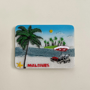 方形马尔代夫沙滩椅立体彩绘冰箱贴椰子树磁贴世界旅游纪念品礼物
