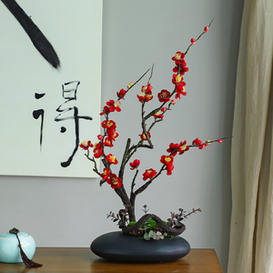 中式禅意风仿真梅花枝腊梅假花朵摆件束客厅茶几桌面花艺装饰摆设