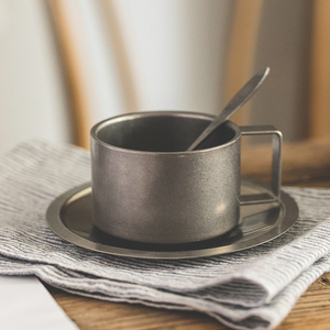 复古磨砂咖啡杯碟原创做旧304不锈钢日式工业风金属杯套装下午茶