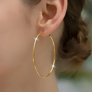 金色大圈耳环简约气质925纯银针女光面韩版气质小众新款夸张耳圈