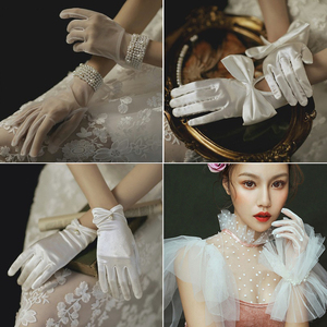 新娘拍照韩式唯美超仙浪漫白色蕾丝手套珍珠流苏结婚婚纱写真配饰