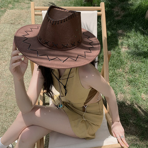 复古cowgirl迪克牛仔骑士帽网红拍照休闲度假遮阳帽女春夏防晒帽