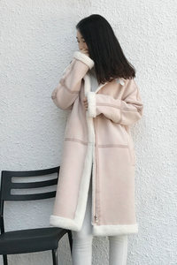 羊羔毛大衣皮毛一体加厚鹿皮绒外套女冬季棉…颜色分类浅粉色,尺