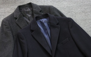 韩版 男士修身羊毛羊绒毛呢切斯特大衣单排扣短款 藏青灰色  冬款
