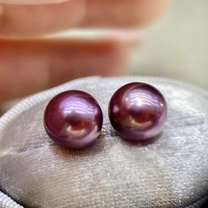 淡水爱迪生珍珠颗粒11mm圆形珠葡萄妖紫强光裸珠颗粒diy耳钉戒指