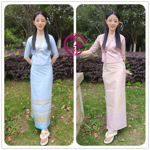 新款中袖傣族服装套装银丝傣族单衣系带傣族女装娘惹服多色可选