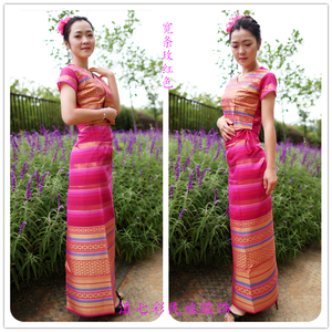 傣族女装金丝傣多色 葫芦丝演出民族服装短袖泼水节服饰 裹裙筒裙