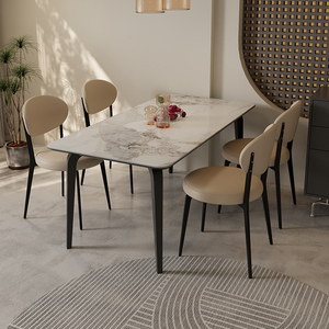 岩板餐桌椅组合小户型家用简约现代轻奢意式极简亮光长方形饭桌子