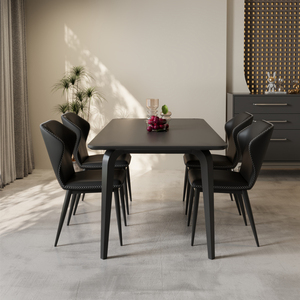 纯黑色依诺岩板餐桌椅组合家用小户型意式极简轻奢带全托底板饭桌