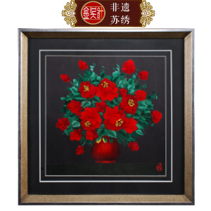 金吴针纯手工刺绣画苏绣成品挂画餐厅卧室客厅中式装饰画花开鸿运