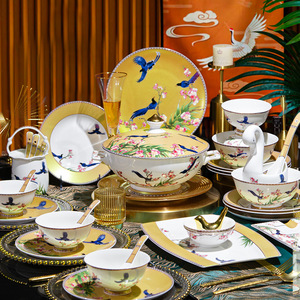 碗碟套装家用景德镇陶瓷餐具中式高档奢华碗筷欧式骨瓷碗盘乔迁