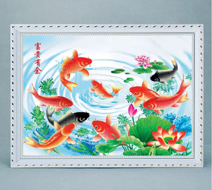 年年有鱼富贵鱼力争上游九鱼图三维立体3Ｄ装饰画海底世界有框画