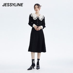 2折特卖款 jessyline专柜新品女装 杰茜莱时尚娃娃领中长款连衣裙