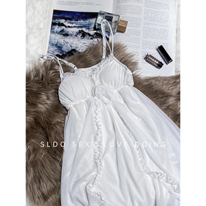 中世纪功古堡公主~SLDO白色睡衣夏天女款大胸吊带网纱家居服套装