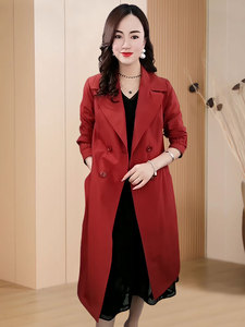 红色风衣外套女2024春季新款贵妇人气质品牌高端修身减龄显瘦外衣