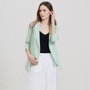 舒朗 2019春季新品简约优雅上衣 绿色七分袖西装外套女