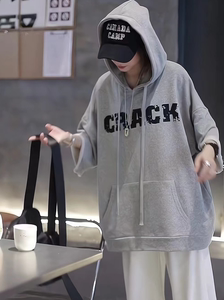 韩版纯色连帽短袖字母T恤女夏季宽松大版卫衣上衣独特超好看减龄