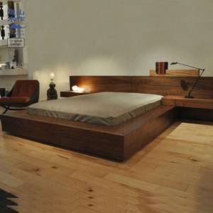 简约现代全实木床榻榻米床黑胡桃木1.8双人床北欧日式主卧室大床