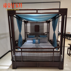 新中式架子床仿古雕花实木双人床主卧中式大婚床中国风四柱拔步床