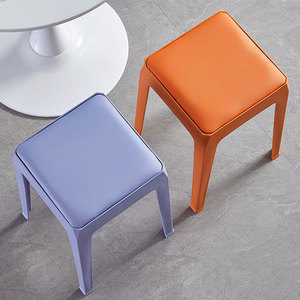 塑料椅子凳子家用可叠放加厚客厅餐桌软面海绵方凳简约成人高凳子