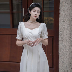领证小白裙结婚裙子登记情侣装轻婚纱订婚礼服白高级感法式连衣裙
