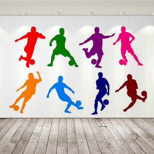 墙贴大尺寸活动室体育馆学校运动场所打球多色踢足球人物剪影贴纸