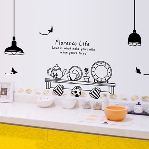 包邮厨房餐厅装饰贴纸创意欧式吊灯咖啡馆壁画贴饰餐桌旁边墙贴画