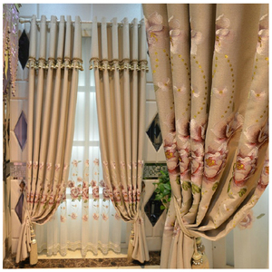 高档奢华欧式牡丹绣花亚麻美式田园客厅卧室遮光成品定制窗帘窗纱