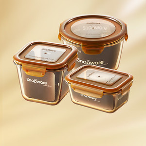 康宁保鲜盒2件套耐热玻璃饭盒家用琥珀色便当盒微波炉餐盒