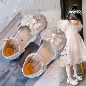 ABC儿童皮鞋2024夏季新款百搭水晶鞋防滑小女孩公主鞋包头凉鞋潮