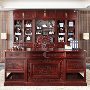中式仿古实木书桌古典家具办公桌大班台菠萝格木主管桌明清复古风