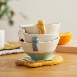 肆月卡通立体猫咪碗家用小碗饭碗吃饭陶瓷碗单个2022新款创意日式
