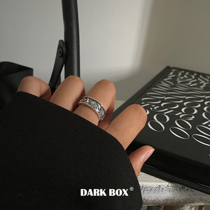 DARK BOX / 阿黑 通体s925银做旧复古黑星星月亮暗黑开口戒指男女