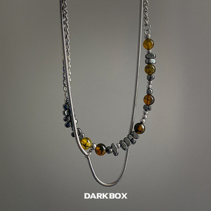 阿黑DARKBOX大地色不规则石头钛钢链条拼接蛇骨项链甜酷情侣项链